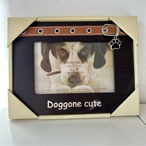 NEW Dog 4x6 Photo Frame Sonoma Life Style Woof & Paw w Dog Collar and Metal Paw